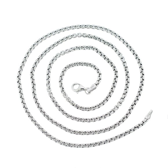 925 Sterling Silver Round Box Chain Necklace Made In Italy 2.2 mm - Picture 1 of 3